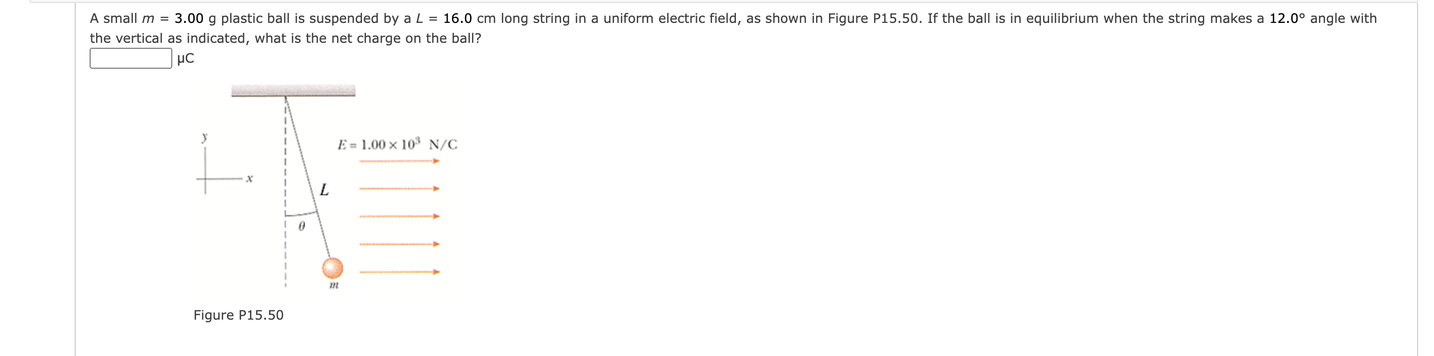 Solved A small m = 3.00 g plastic ball is suspended by a L =