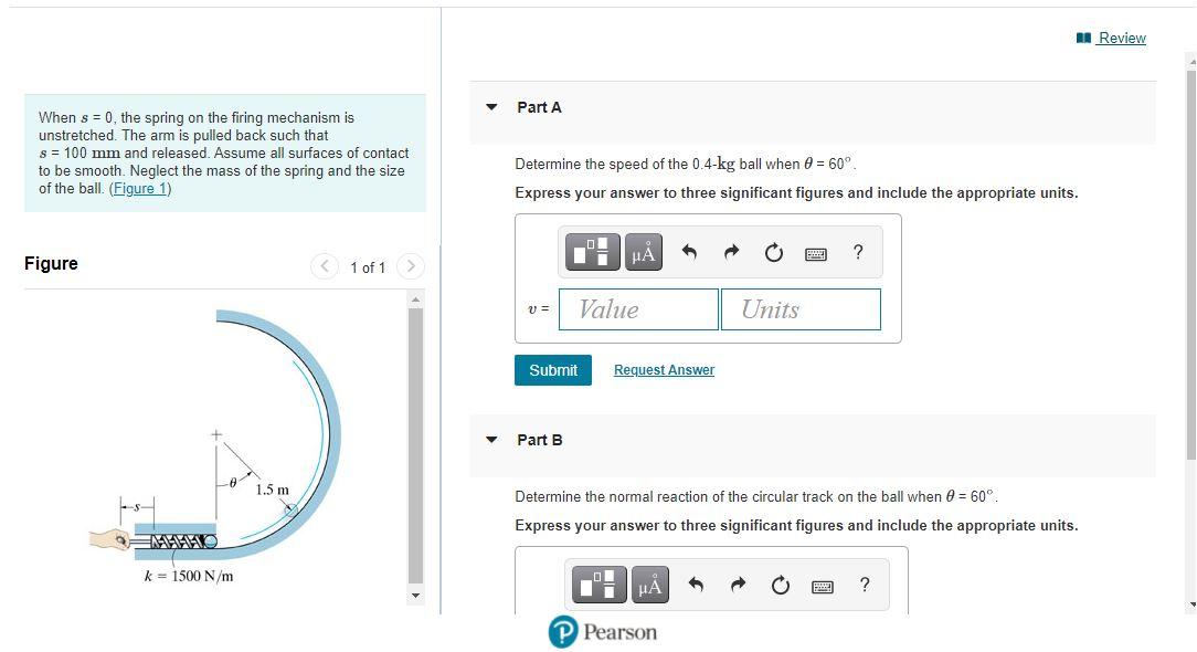 Solved A Review Part A When s = 0, the spring on the firing | Chegg.com