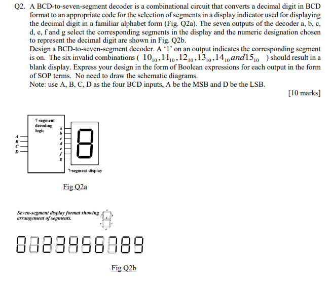 Solved Q2 A Bcd To Seven Segment Decoder Is A Combinational 1031