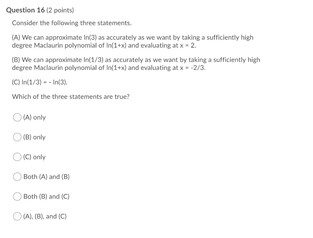Solved Question 16 (2 points) Consider the following three | Chegg.com