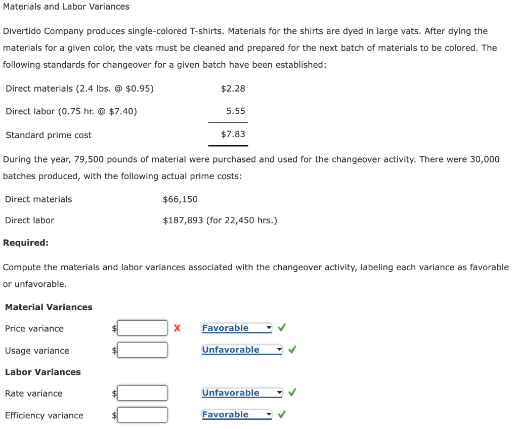 Solved Materials and Labor Variances Divertido Company