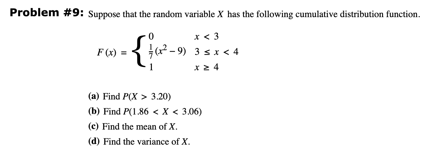 Solved Problem 9 Suppose That The Random Variable X Has