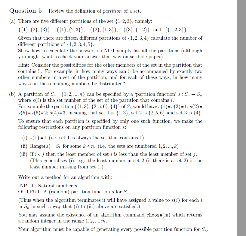 Solved Question 5 Review the definition of partition of a | Chegg.com