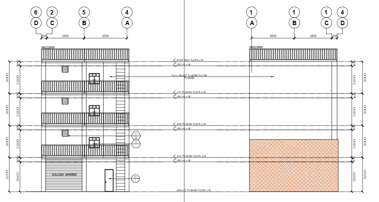 2 5 4 1 4 De B A B 3500 4000 4000 3500 RAILINGS