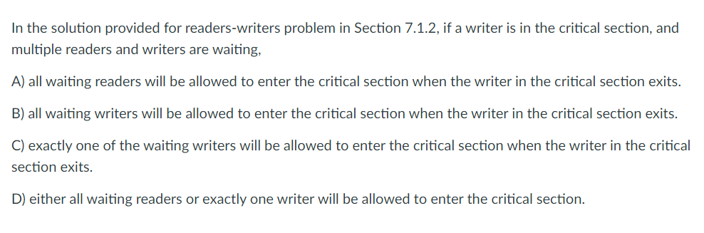 Solved In the solution provided for readers-writers problem | Chegg.com