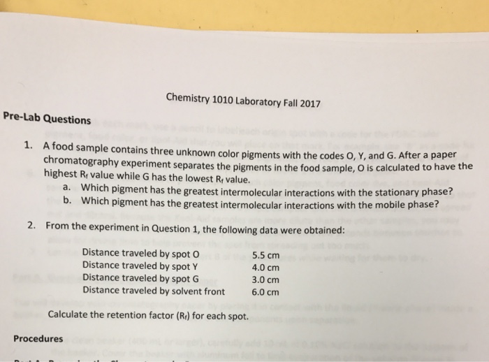 Solved Chemistry 1010 Laboratory Fall 2017 PreLab Questions