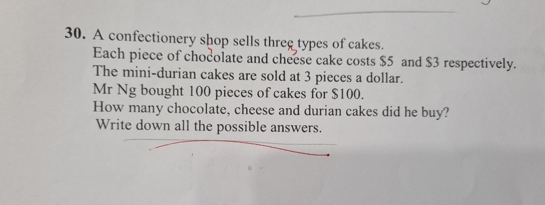 Solved 30. A confectionery shop sells threç types of cakes. | Chegg.com