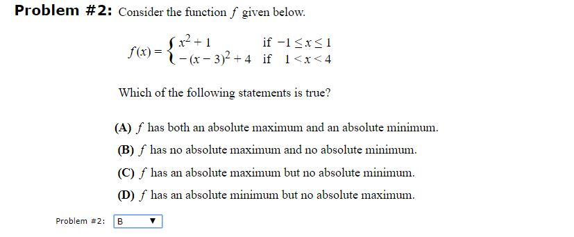 Solved Problem #2: Consider the function f given below. | Chegg.com