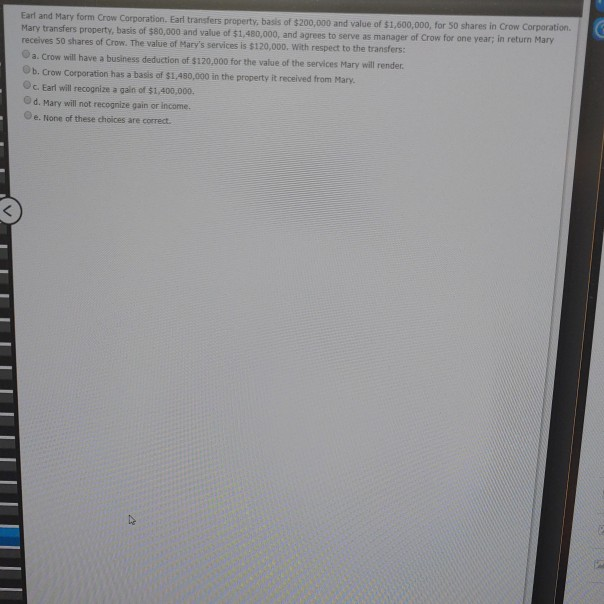 Earl And Mary Form Crow Corporation Earl Transfers Chegg Earl And Mary Form Crow Corporation Earl Transfers Chegg