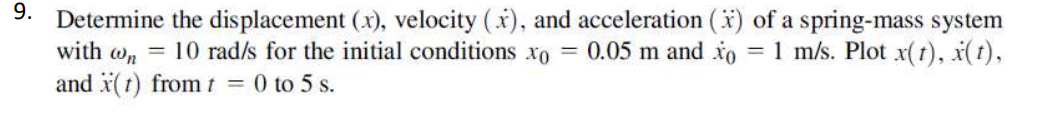 Solved 9. Determine The Displacement (x), Velocity (x), And | Chegg.com