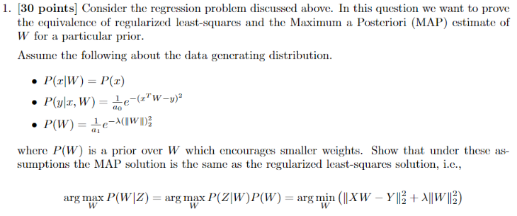 Solved 1. (30 points] Consider the regression problem | Chegg.com