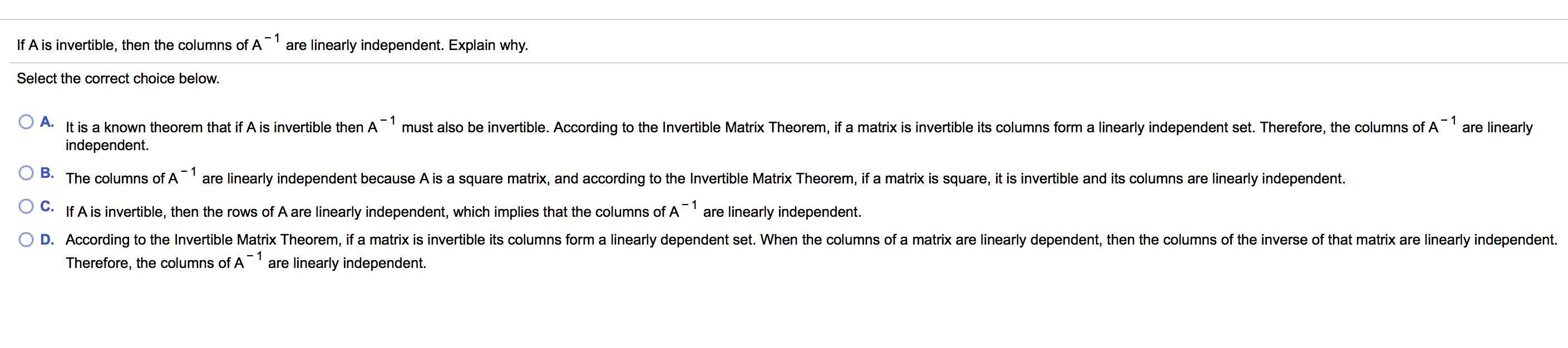 Solved If A is invertible, then the columns of A™ are | Chegg.com