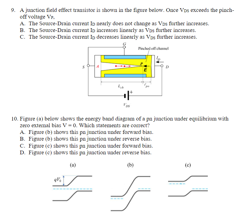 Solved 9. A junction field effect transistor is shown in the | Chegg.com