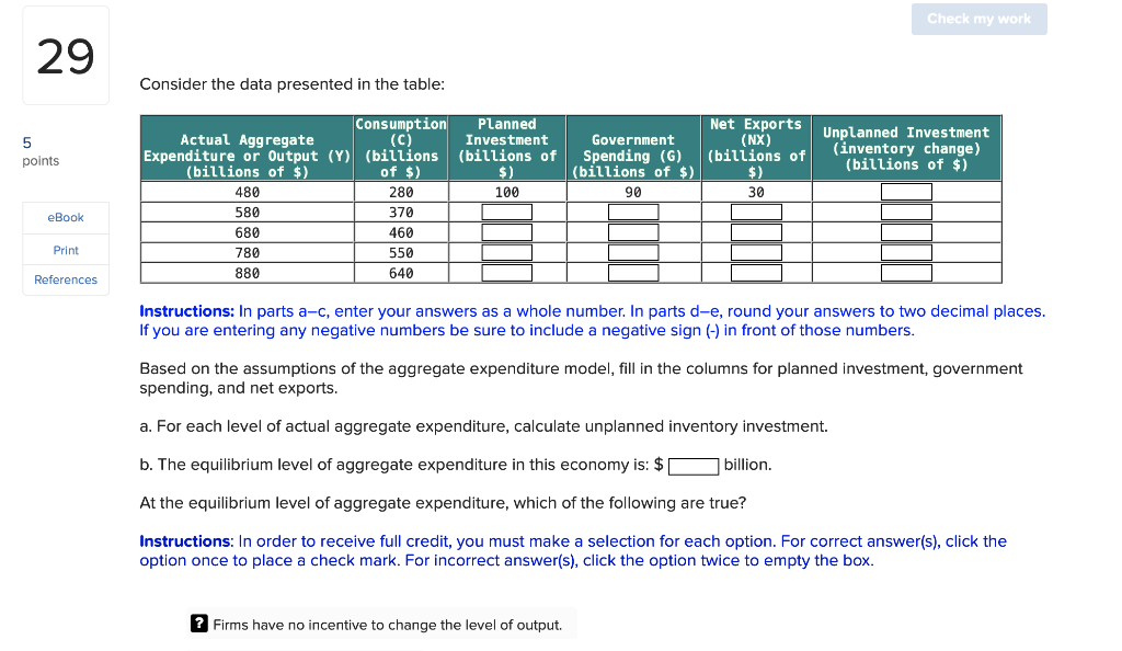 Solved Check my work 29 Consider the data presented in the | Chegg.com