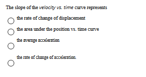 Solved The slope of the velocity vs. time curve represents | Chegg.com