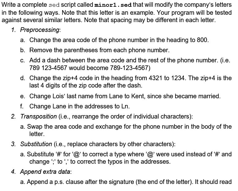 Write a complete sed script called minori.sed that | Chegg.com