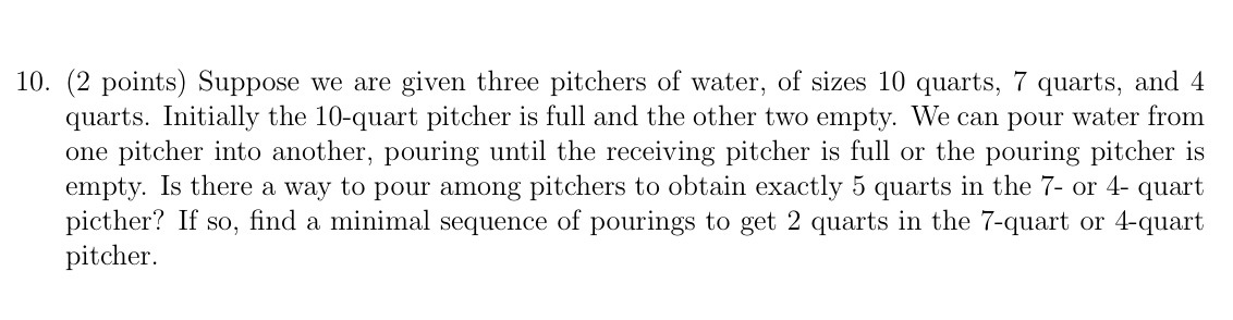 Water Pitcher Math Problem Solved 10. (2 points) Suppose we are given three pitchers of | Chegg.com