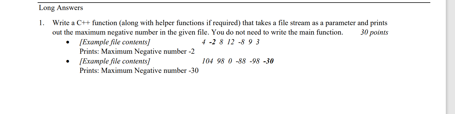 Solved Long Answers 1. . Write a C++ function (along with 