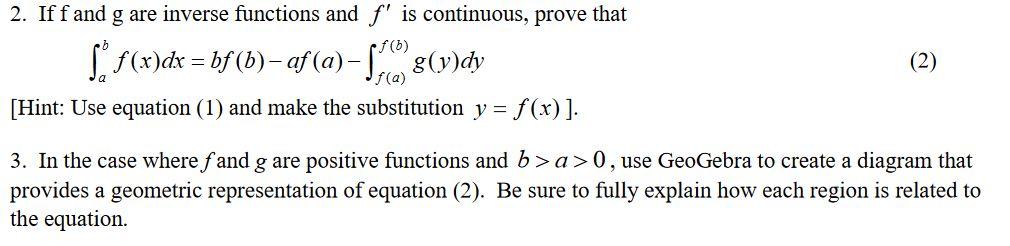 Solved 2. If f and g are inverse functions and f′ is | Chegg.com
