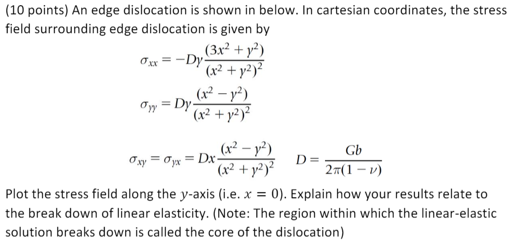 Solved (10 points) An edge dislocation is shown in below. In | Chegg.com