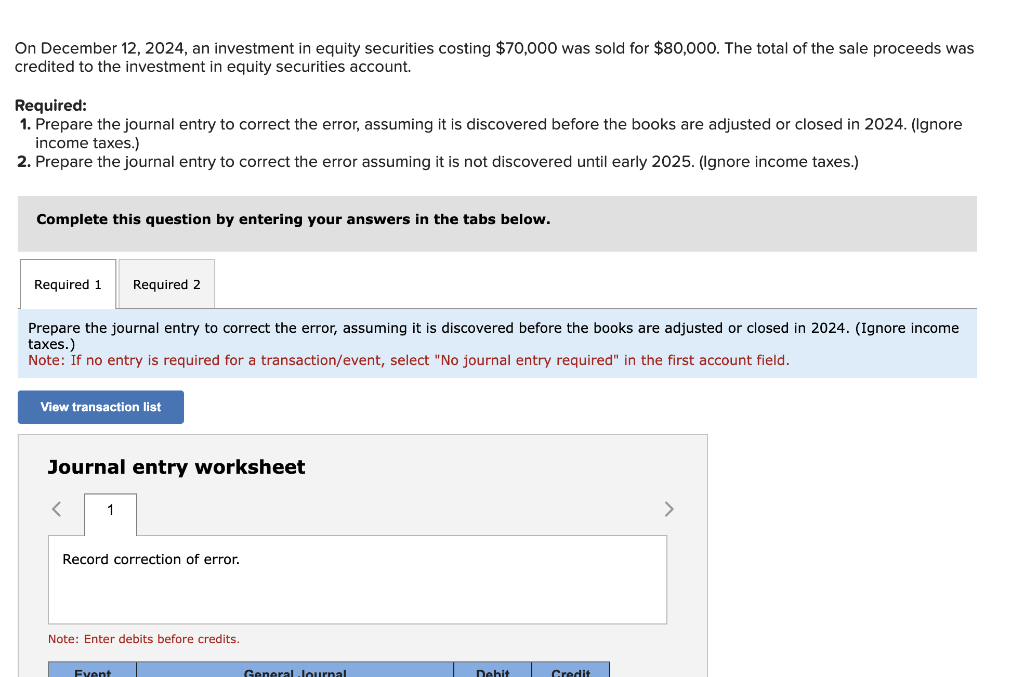 Solved On December 12,2024 , an investment in equity | Chegg.com