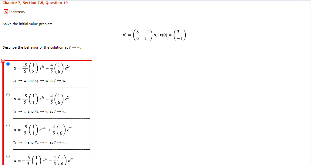 Solved Chapter 7, Section 7.5, Question 10 x Incorrect. | Chegg.com
