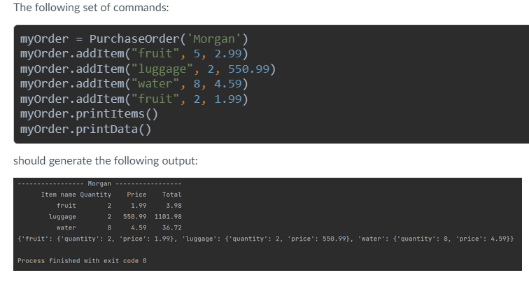 Solved Create a class called PurchaseOrder. the | Chegg.com