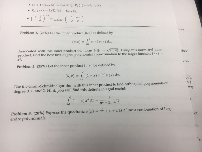 Solved d -b nner Problem 1, (25%) Let the inner product | Chegg.com