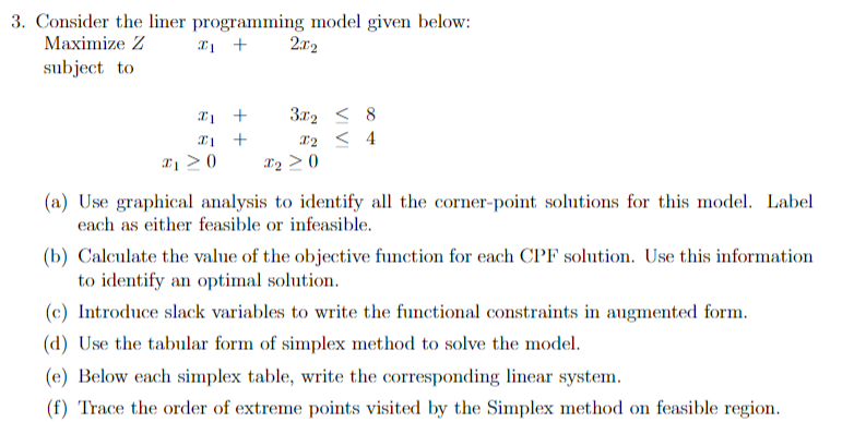 Solved 3. Consider the liner programming model given below: | Chegg.com