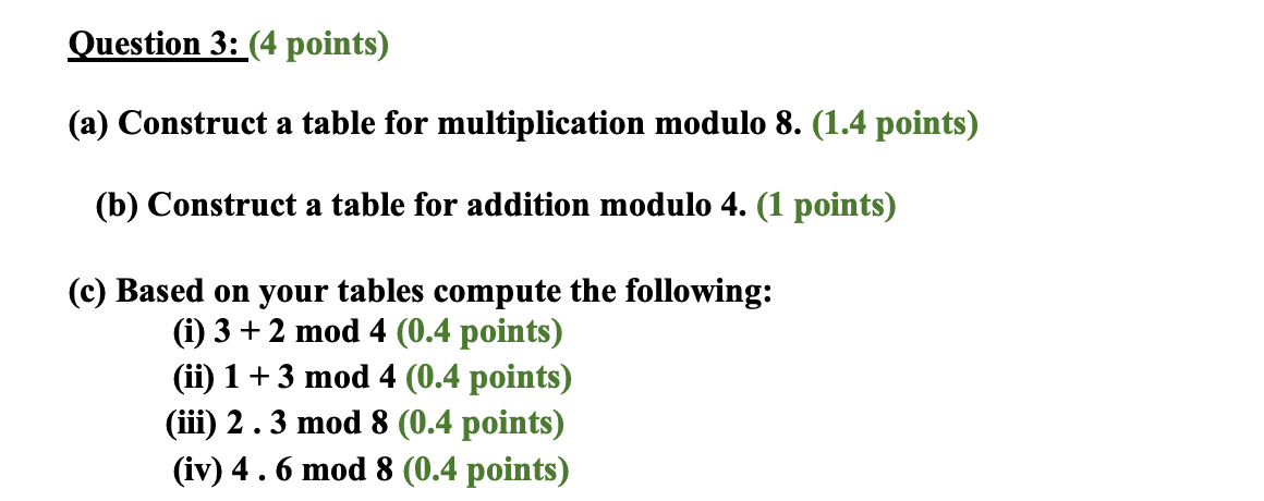 Solved (a) ﻿Construct a table for multiplication modulo | Chegg.com