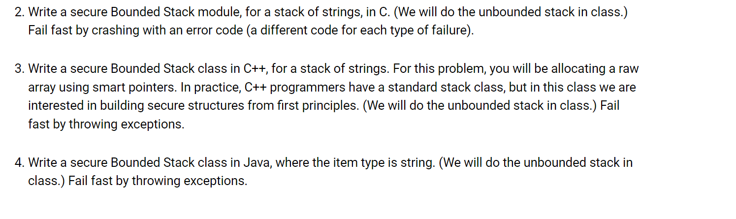 Solved 2. Write a secure Bounded Stack module, for a stack | Chegg.com