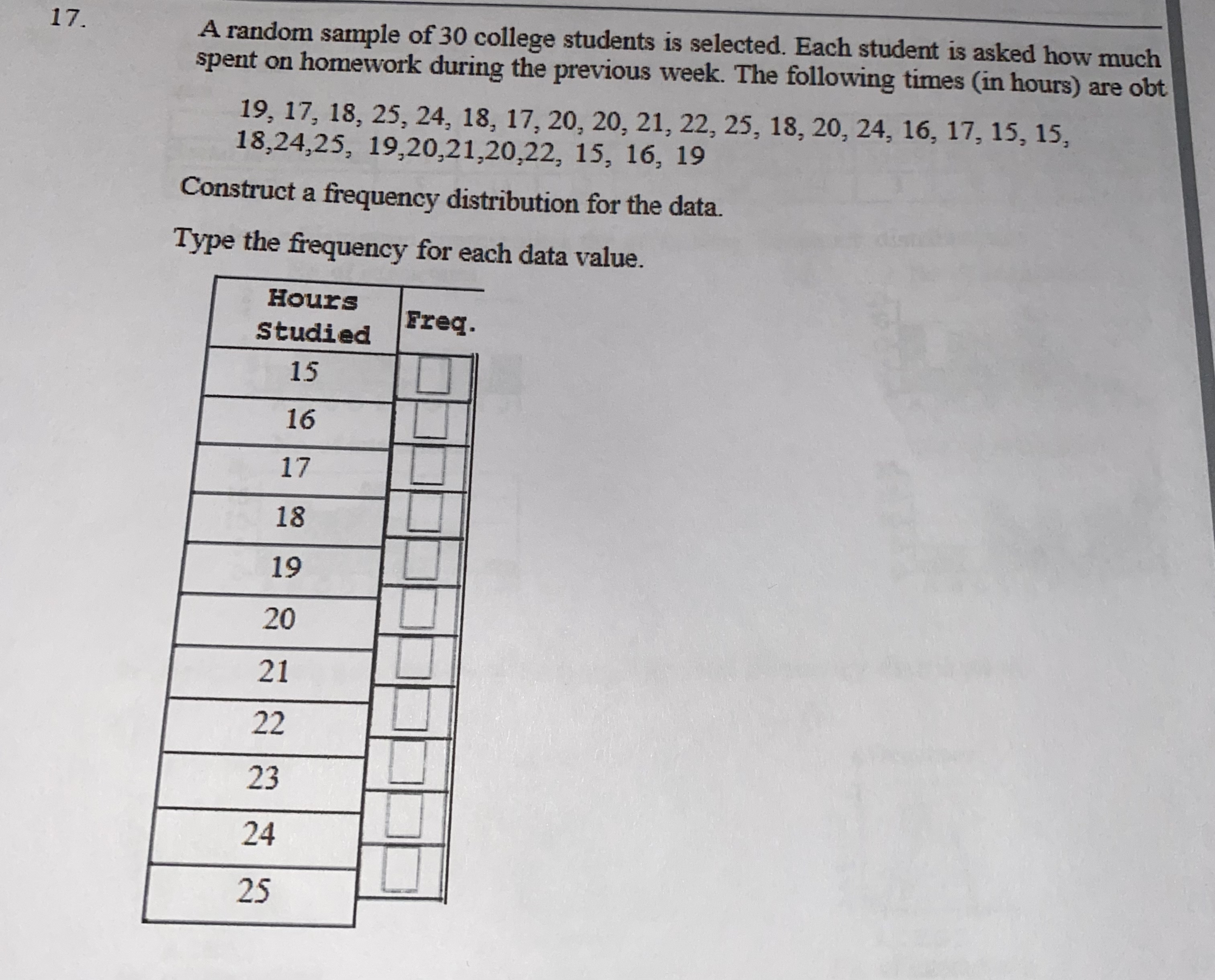 Solved A random sample of 30 college students is selected. | Chegg.com