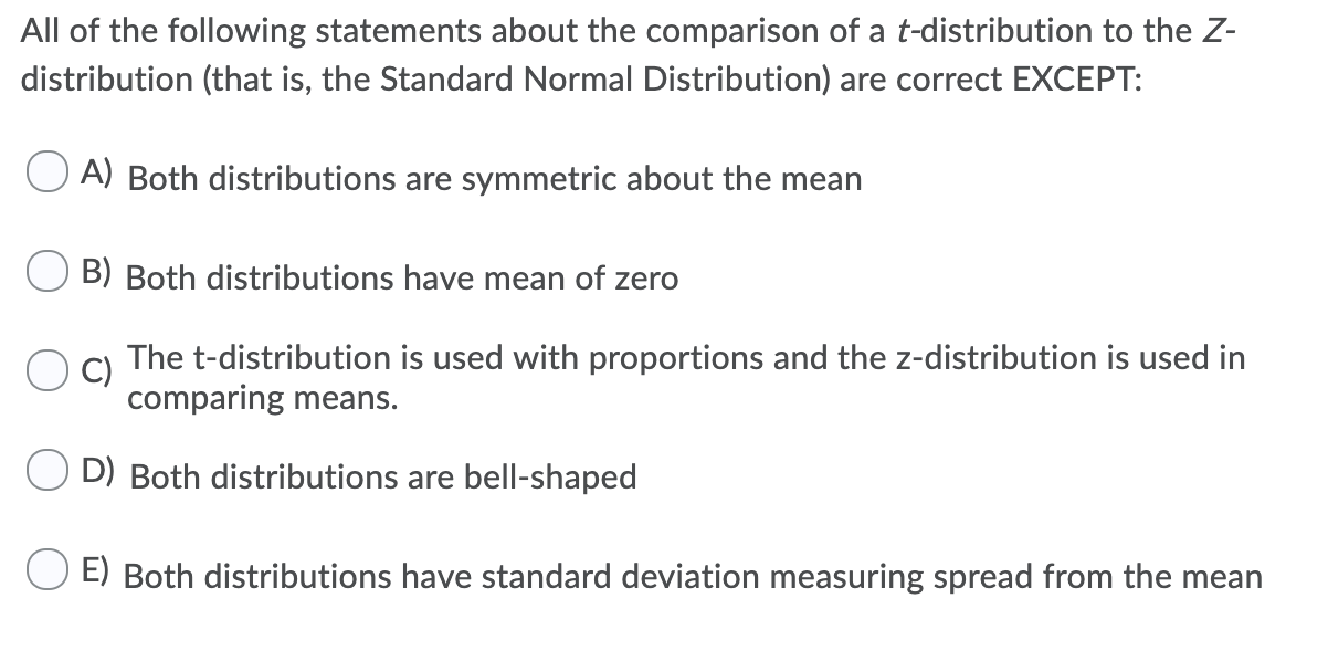 Solved All Of The Following Statements About The Comparison | Chegg.com