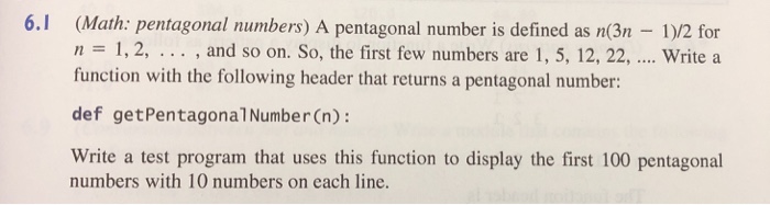 Solved 6.1 (Math: pentagonal numbers) A pentagonal number is | Chegg.com
