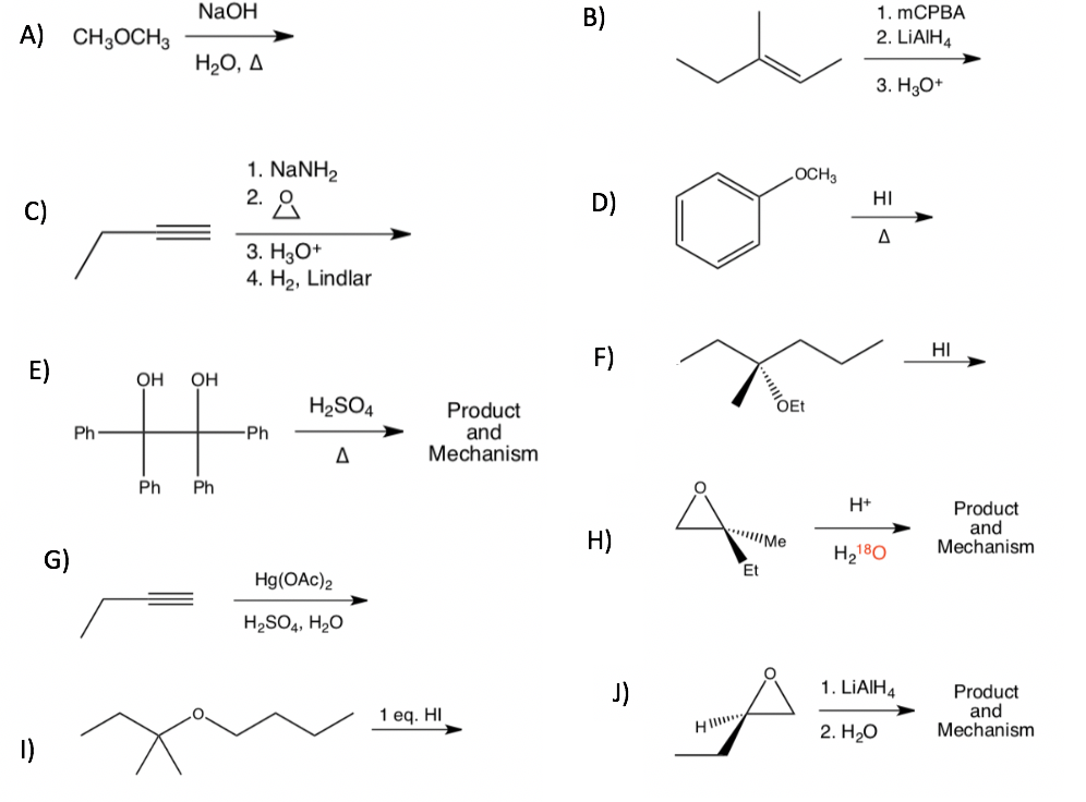 Solved NaOH A) CH3OCH 1. mCPBA 2. LIAIH4 H2O, A 3. H30+ 1. | Chegg.com