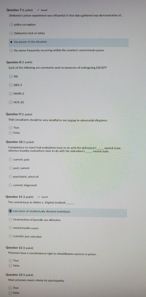 Solved Question 7 (1 point) Saved Zimbardo's prison | Chegg.com