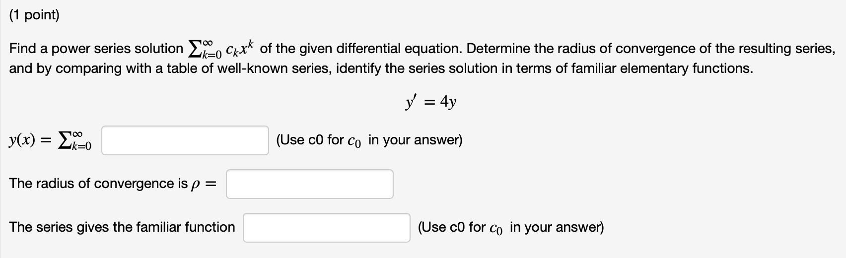 Solved (1 Point) Find A Power Series Solution - Ckxk Of The | Chegg.com