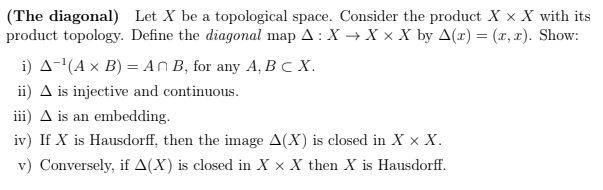 (The diagonal) Let X be a topological space. Consider | Chegg.com