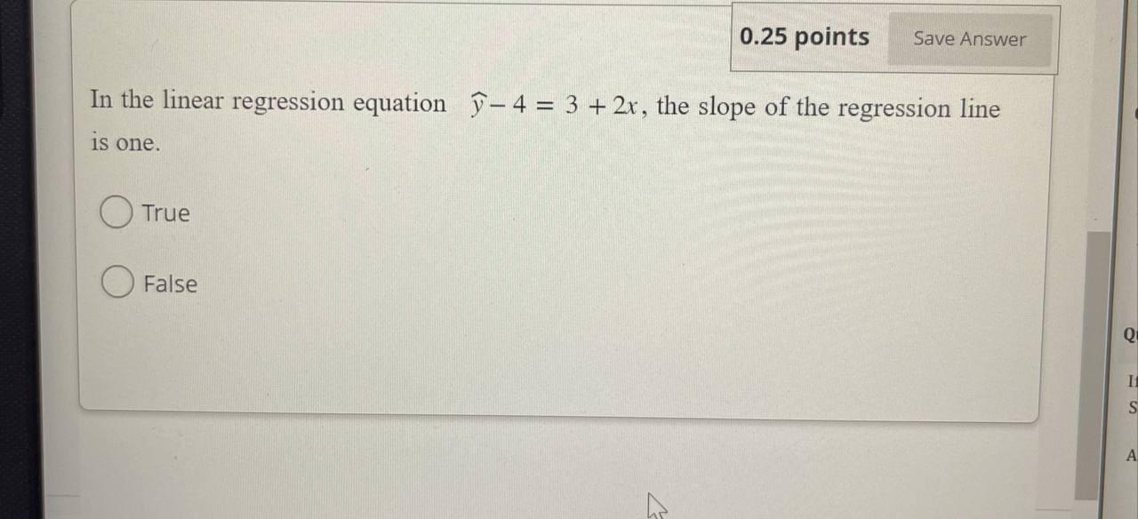 [Solved]: In the linear regression equation y4=3+2x, the s