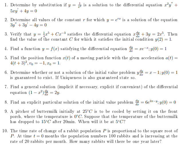 Solved 1. Determine by substitution if y = – is a solution | Chegg.com