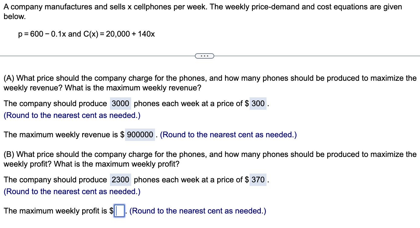 Solved A company manufactures and sells x ﻿cellphones per | Chegg.com