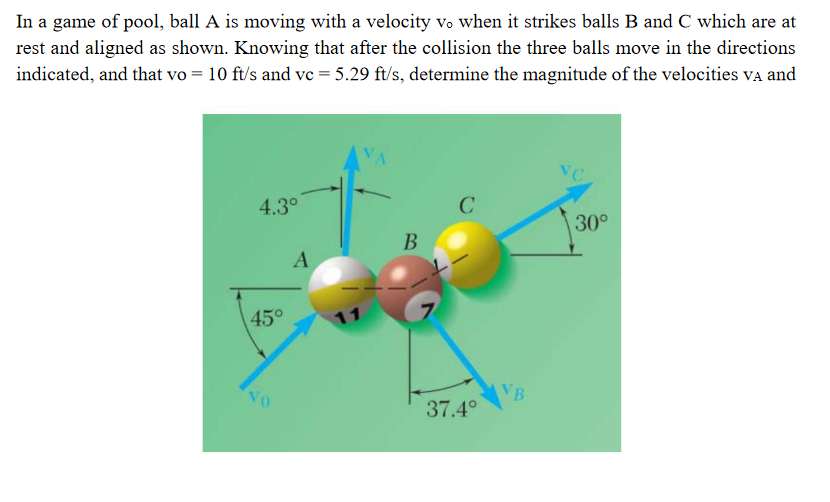 Solved In a game of pool, ball A is moving with a velocity