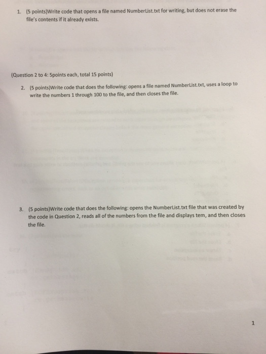 Solved 1. (5 points)Write code that opens a file named | Chegg.com