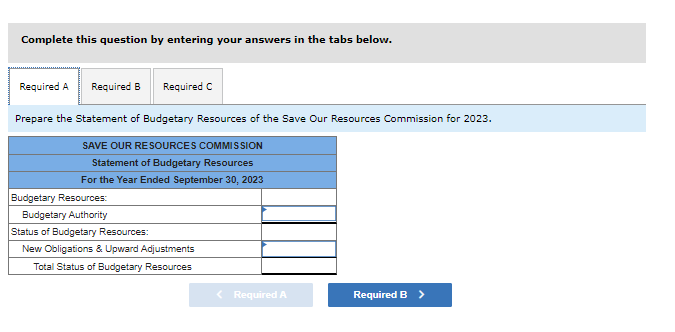 Complete this question by entering your answers in the tabs below.
Prepare the Statement of Budgetary Resources of the Save O