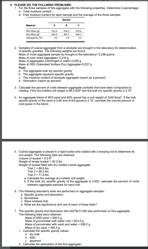 Solved IL. PLEASE DO THE FOLLWING PROBLEMS 1 For the three | Chegg.com