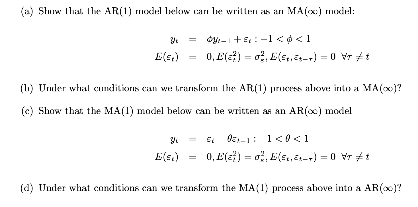 Solved (a) Show that the AR(1) model below can be written as | Chegg.com