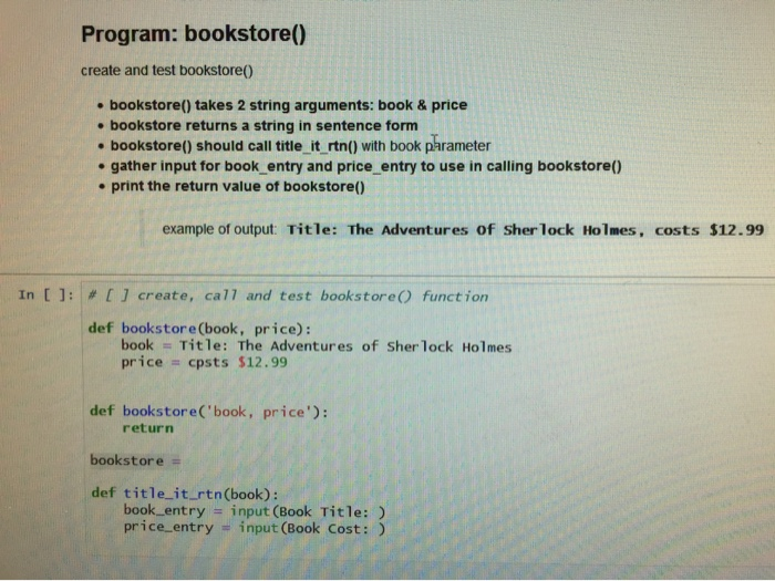 Solved Program: bookstore() create and test bookstore() | Chegg.com
