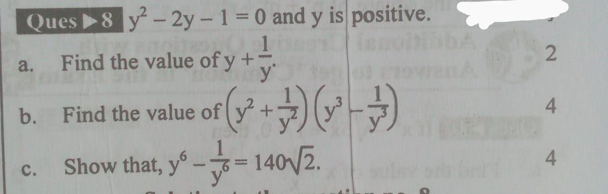 Solved Ques8 Y2 2y 1 0 And Y Is Positive 1 Find The Chegg Com