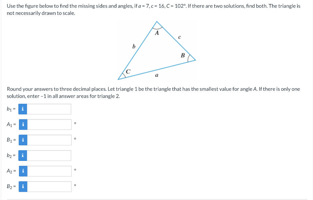 Solved Use the figure below to find the missing sides and | Chegg.com