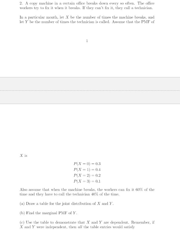 Solved 2. A copy machine in a certain office breaks down | Chegg.com
